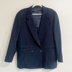 Lanvin Men’s Virgin Wool Black And Navy Print Blazer Size Medium